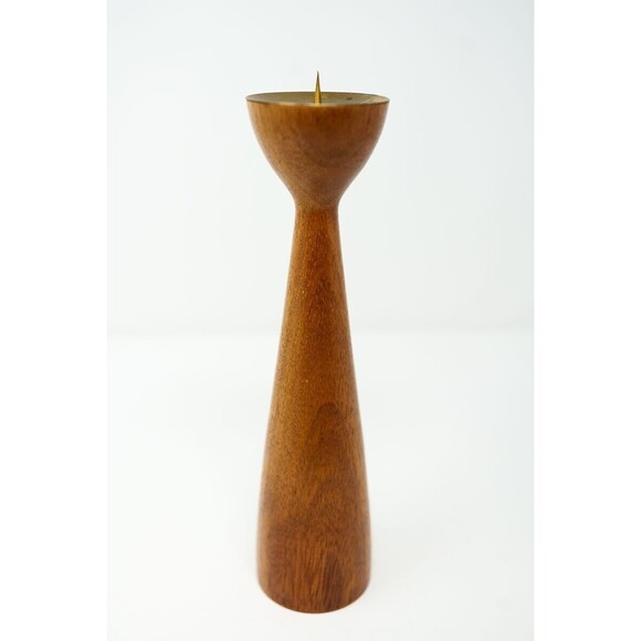 VTG MCM teak mid-century modern candlestick candle holder 9" - Picture 2 of 5